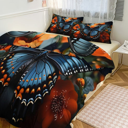 3-Piece Bedding Set-86"×70"/ 218×177cm (Dual-sided Printing)TWIN-BLUE BUTTERFLY