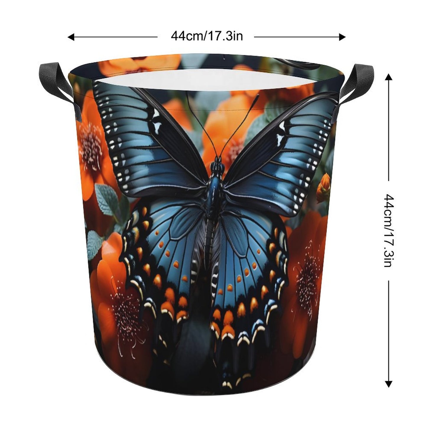 Oxford Collapsible Laundry Basket-BLUE BUTTERFLY