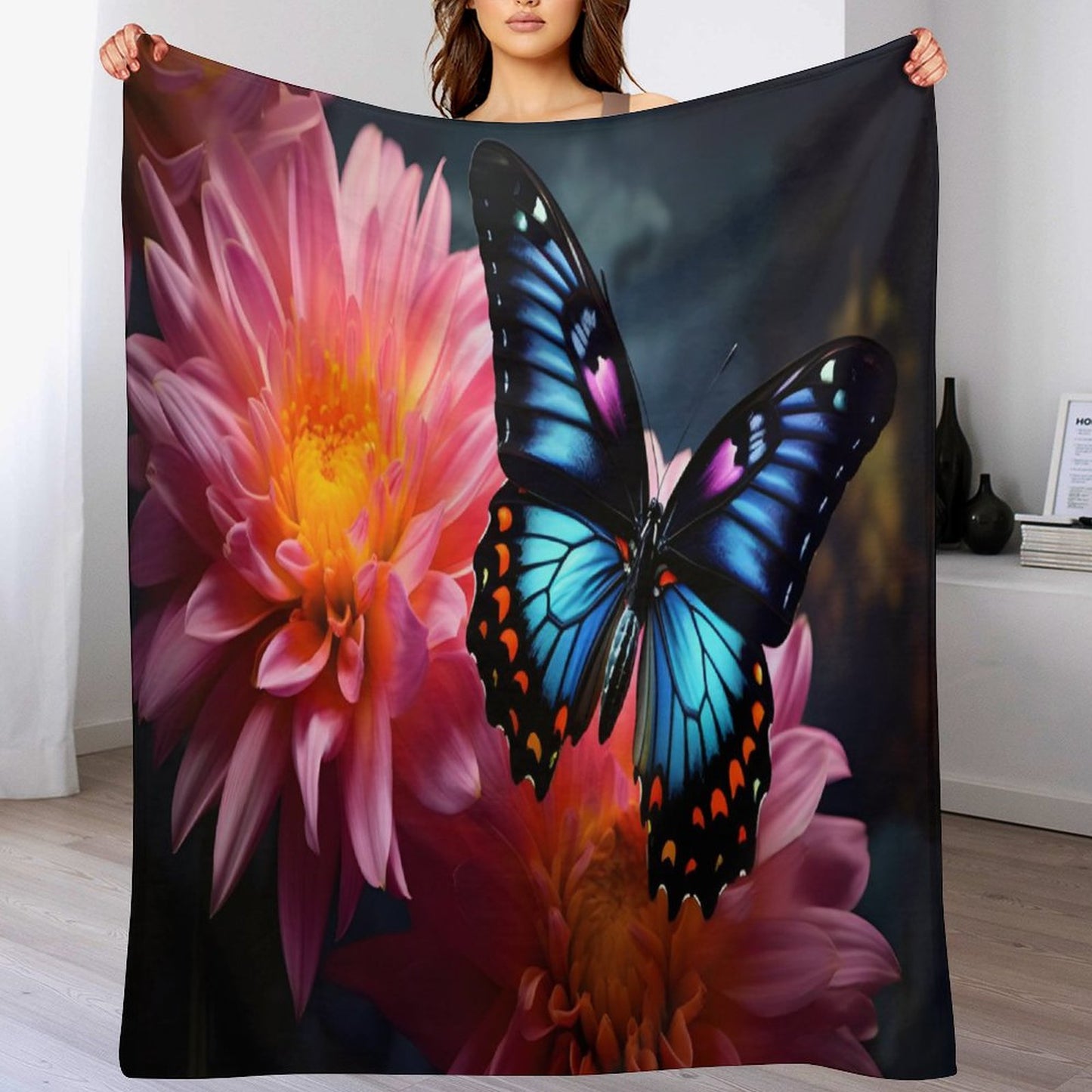 BLUE BUTTERFLY 280gsm Flannel Blanket-50"x60" (Dual-sided Printing)
