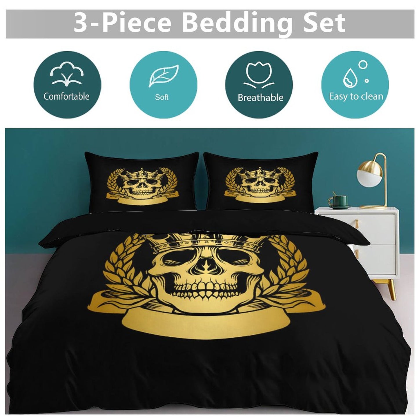 3-Piece Bedding Set-90"x90"/ 229x229cm (Dual-sided Printing)