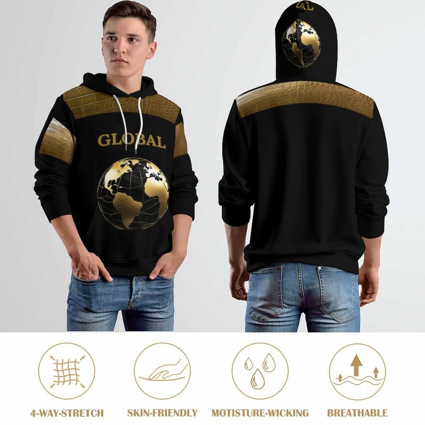 230gsm Men's Personalized Hoodie with Double-layer Cap (All-Over Printing)
