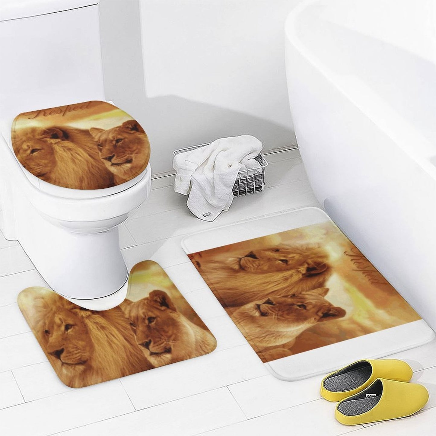 Shower Curtain Set with 3 Rugs