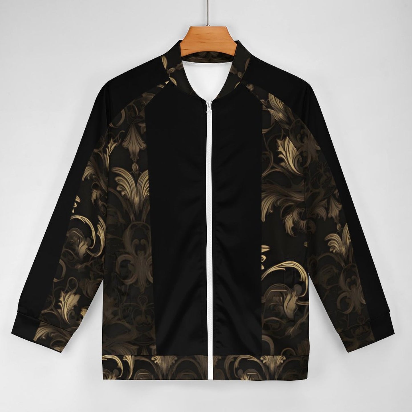 BLACK & GOLD ACCENT Raglan Zipper Jacket-SMALL-5XL