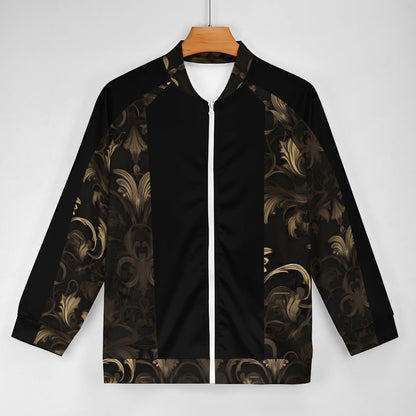 BLACK & GOLD ACCENT Raglan Zipper Jacket-SMALL-5XL