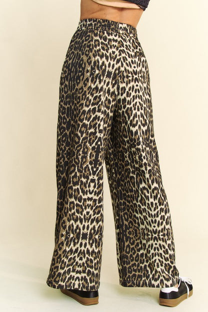 Davi & Dani Leopard Wide Leg Pants-S-L