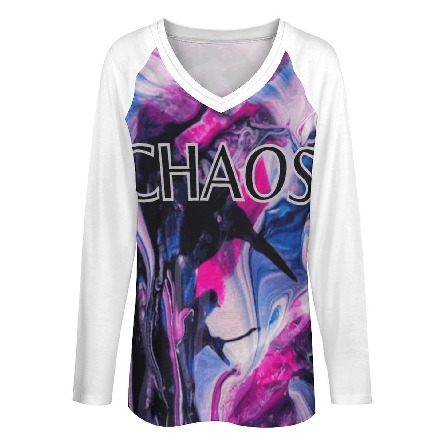 CHAOS V-neck Loose Long Sleeve T-shirt (SMALL-5XL)