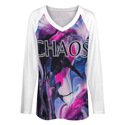 CHAOS V-neck Loose Long Sleeve T-shirt (SMALL-5XL)