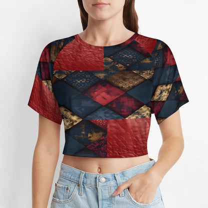TRIANGLES & LEATHER Short Sleeve Crop Top-SMALL-3XL