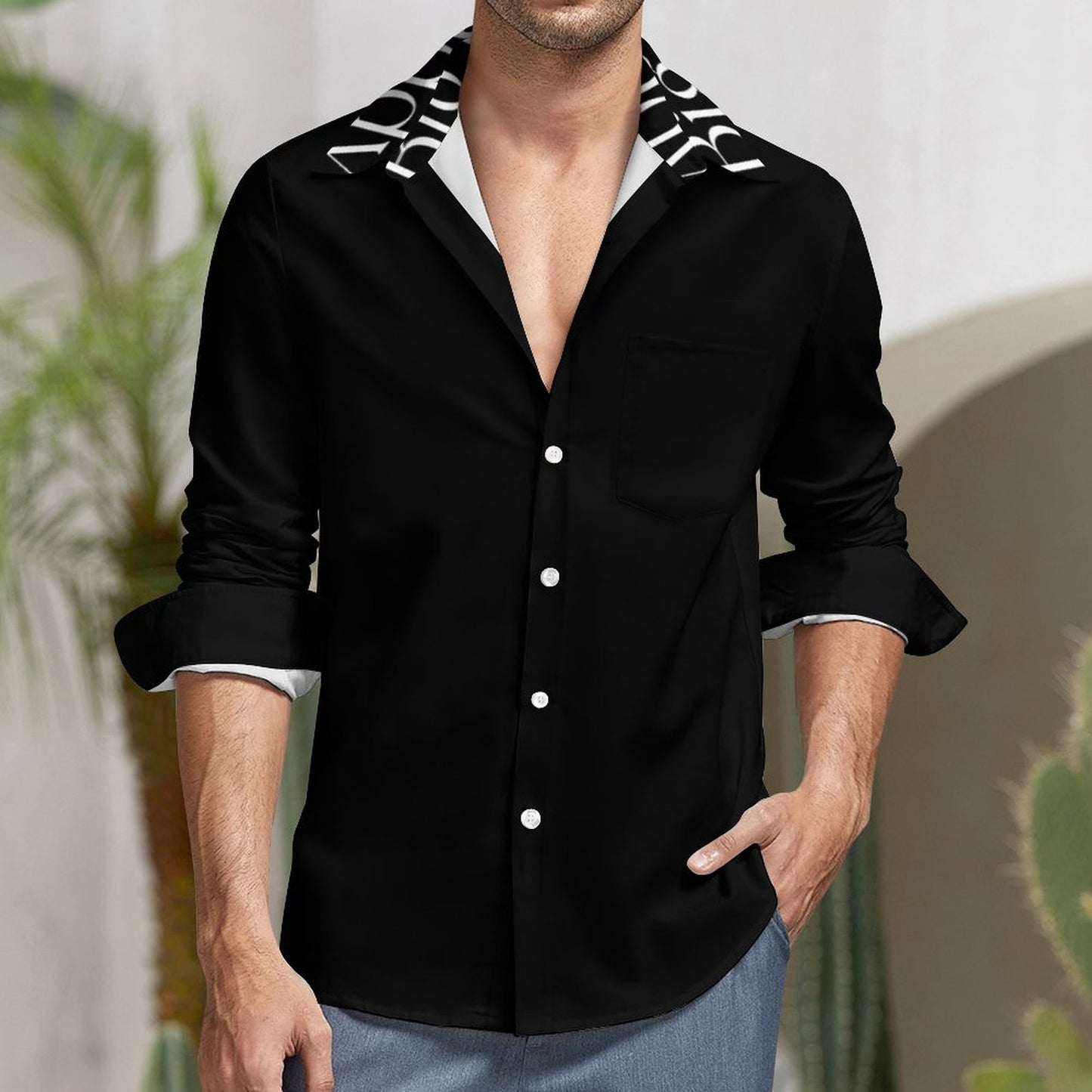 Linen Men's Dress Shirt with Pocket-BIG DADDY****XS-7XL