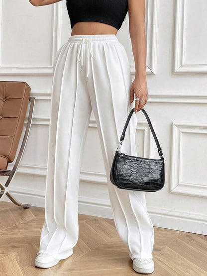 Drawstring Elastic Waist Pants with Pockets (white/black/grey/brown/dusty pink)-XS-2XL