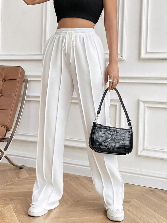 Drawstring Elastic Waist Pants with Pockets (white/black/grey/brown/dusty pink)-XS-2XL