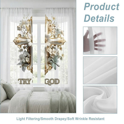 Sheer Curtain(All-Over Printing)-TRY GOD