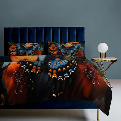 3-Piece Bedding Set-86"×70"/ 218×177cm (Dual-sided Printing)TWIN-BLUE BUTTERFLY