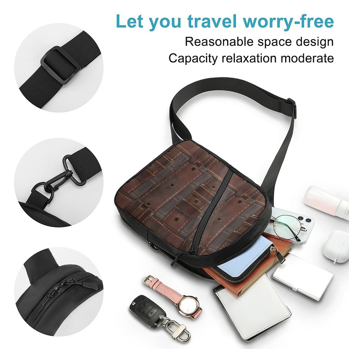 RUGGED LEATHER BUCKLE Print Crossbody Sling Bag