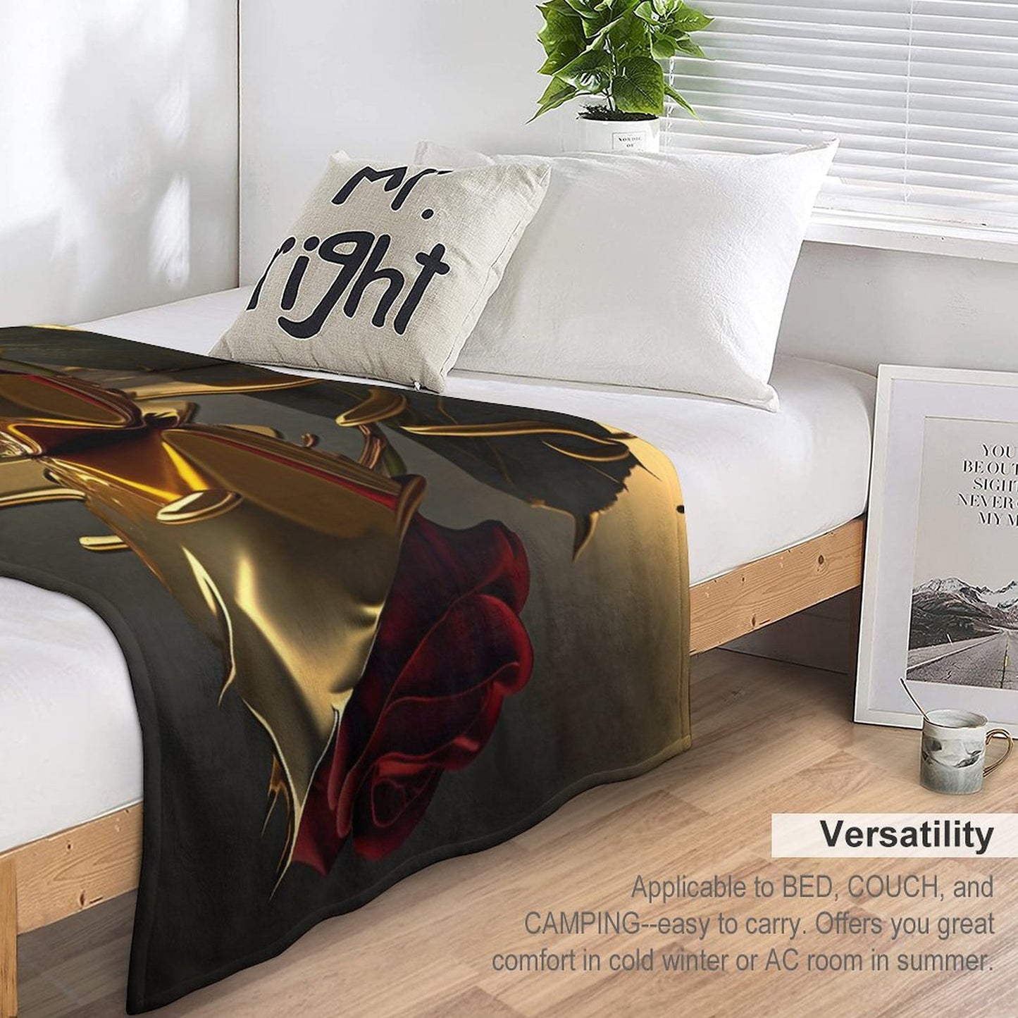 ROSE IN GOLD Flannel Blanket-50"x60" (Dual-sided Printing)