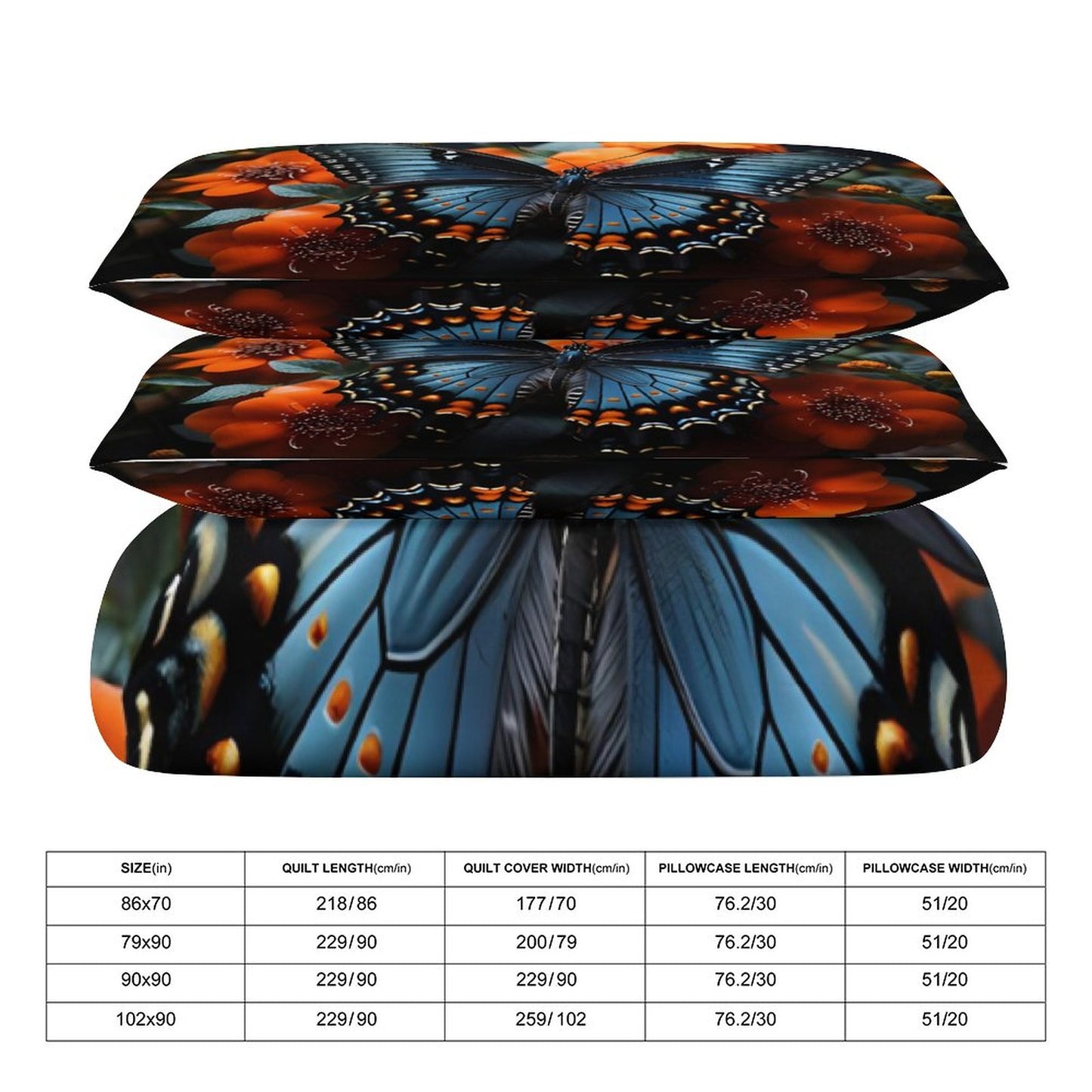 3-Piece Bedding Set-86"×70"/ 218×177cm (Dual-sided Printing)TWIN-BLUE BUTTERFLY