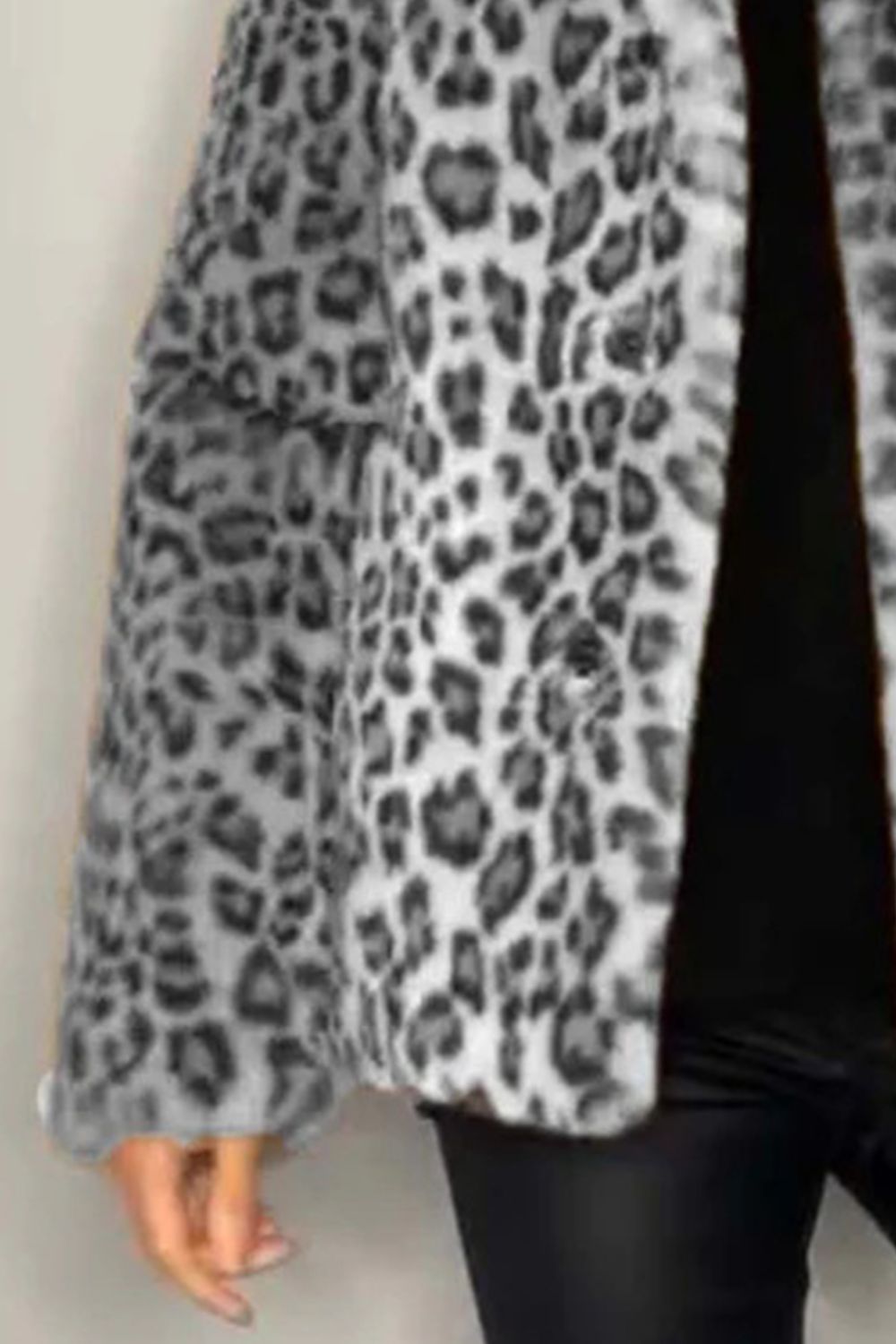 Full Size Leopard Fur Collared Neck Long Sleeve Coat (camel/grey/blue/cerise or red/pink)-SMALL-3XL