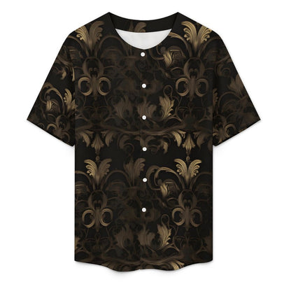 BLACK & GOLD ACCENT COLLARLESS Shirt-*XS-4XL