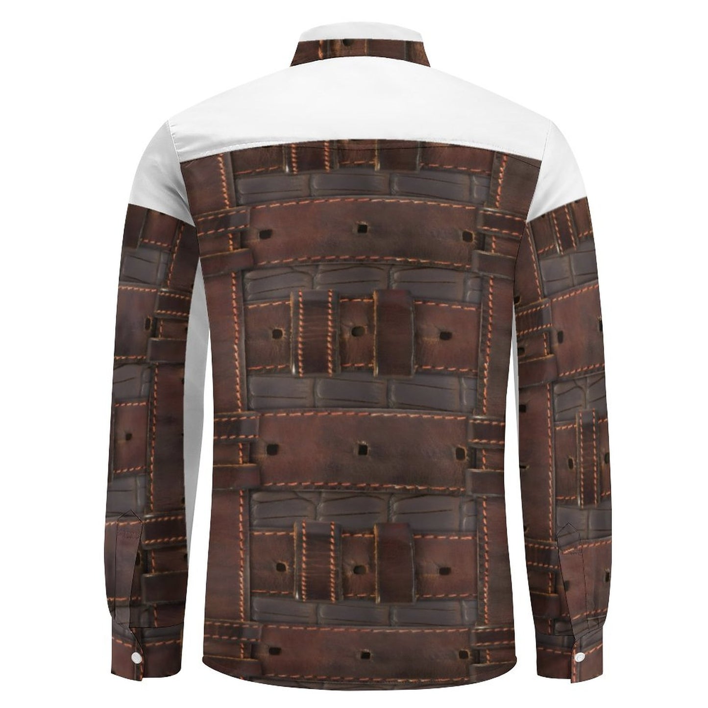 RUGGED LEATHER BUCKLE Print Linen Men Long Sleeve Shirt with Pocket-*XS-7XL