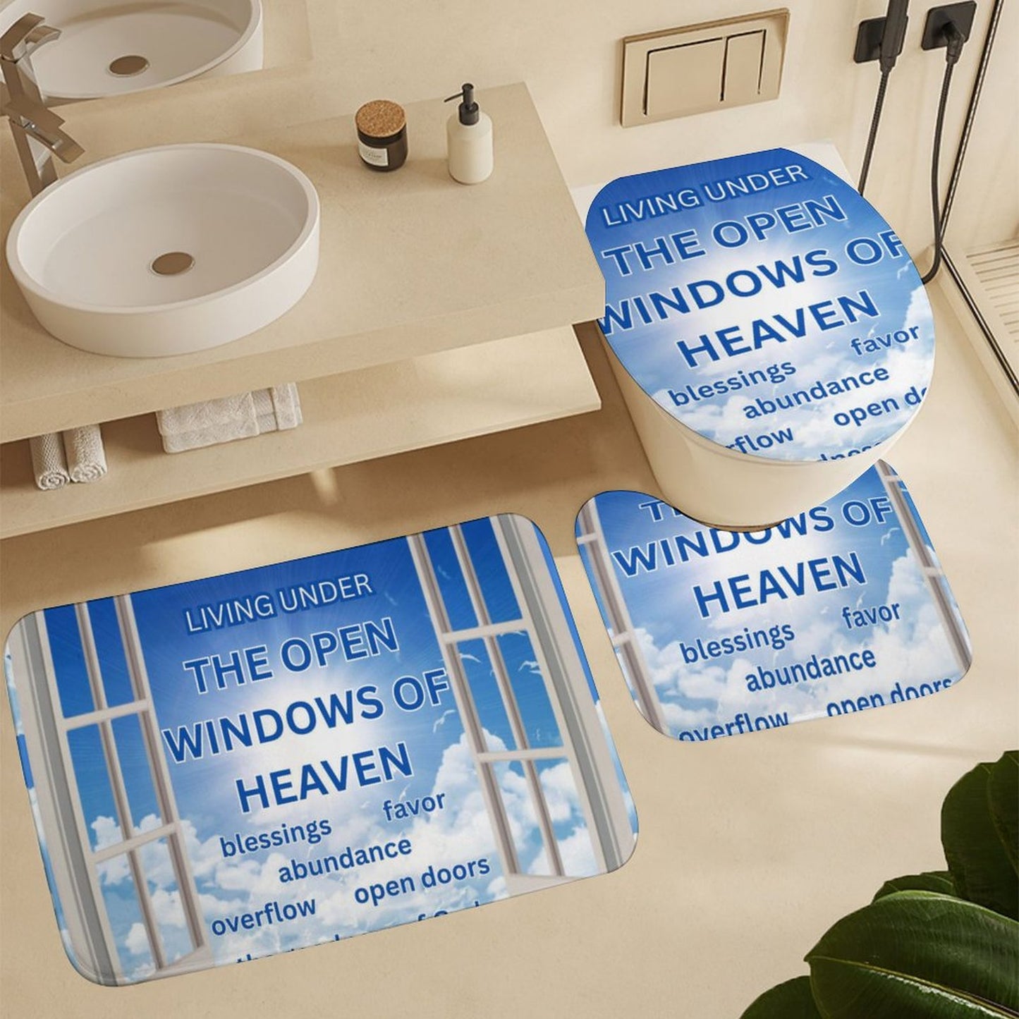 Shower Curtain Set with 3 Rugs