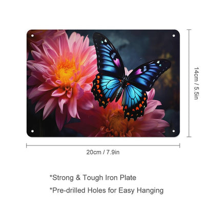 BLUE BUTTERFLY Horizontal Personalized Metal Wall Art Tin Sign-5.5"x7.9"/14x20cm