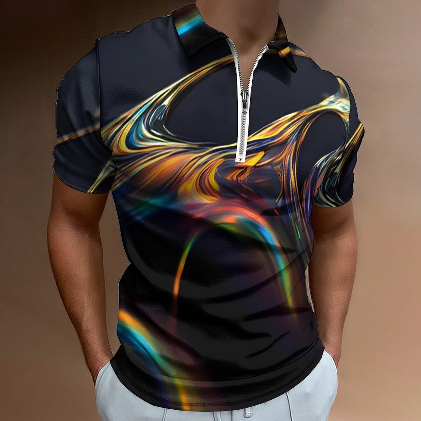 Men's Short Sleeve POLO Shirt with Zipper B470 (All-Over Printing)