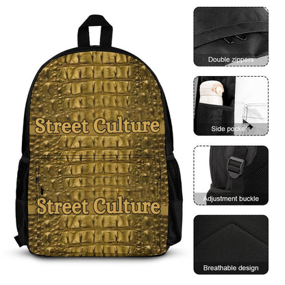 STREET CULTURE Alligator Set of 3 Bags (Backpack/Insulated Lunch Bag/Pencil or Glasses Case) Pouch)