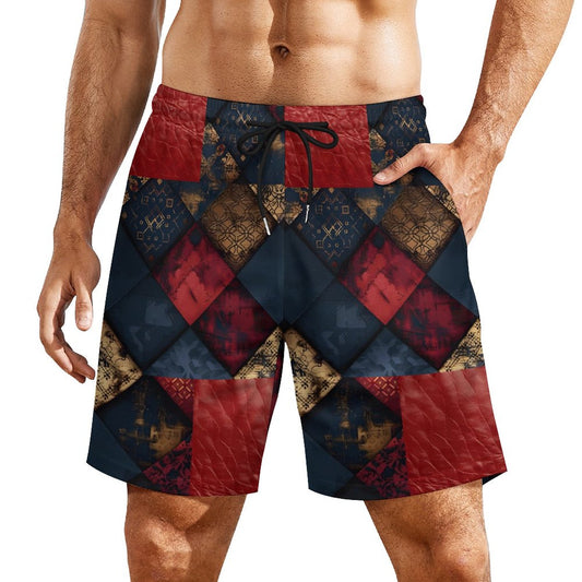 TRIANGLES & LEATHER Men's Hawaiian shorts with 4 Pockets-SMALL-3XL