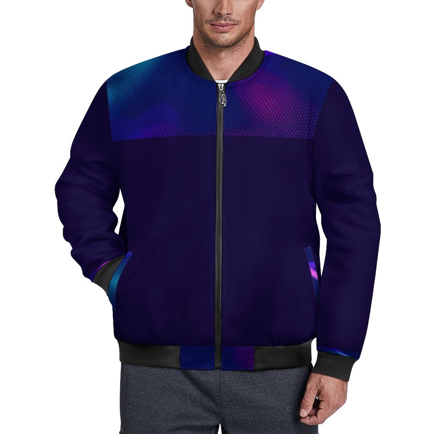 MULTICOLOR  Zipper Bomber Jacket-SMALL-5XL