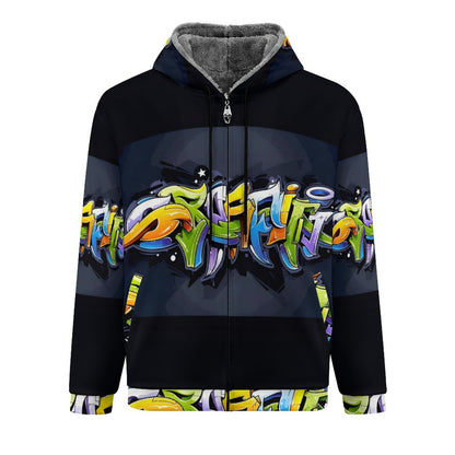 COLORFUL GRAFFITI UNISEX Zipper Plush Fur Jacket-SMALL-5XL