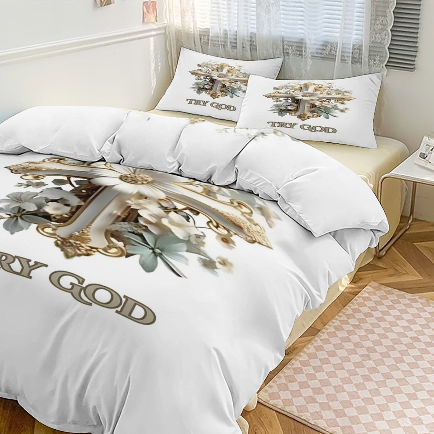 QUEEN 3-Piece Bedding Set-90"x90"/ 229x229cm (Dual-sided Printing)-TRY GOD