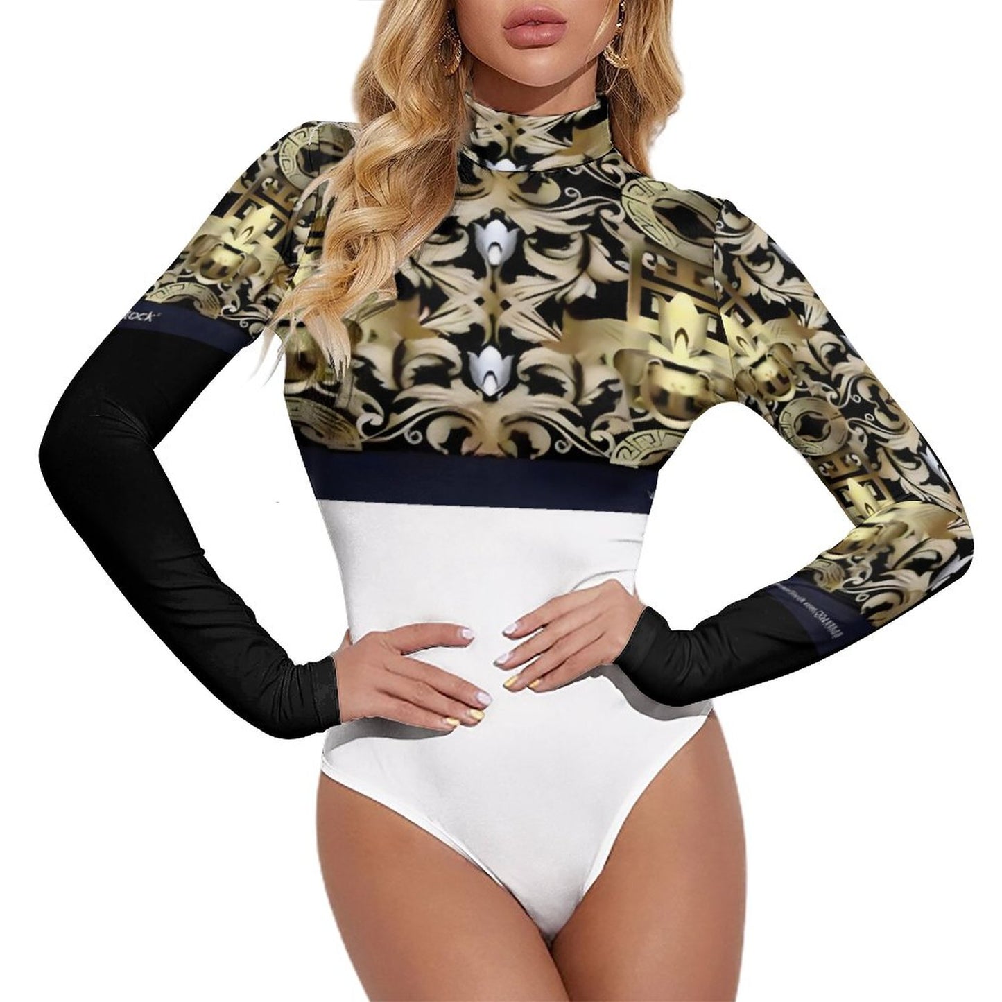 High-collar Long-sleeve Bodysuit NZ056 (All-Over Printing)