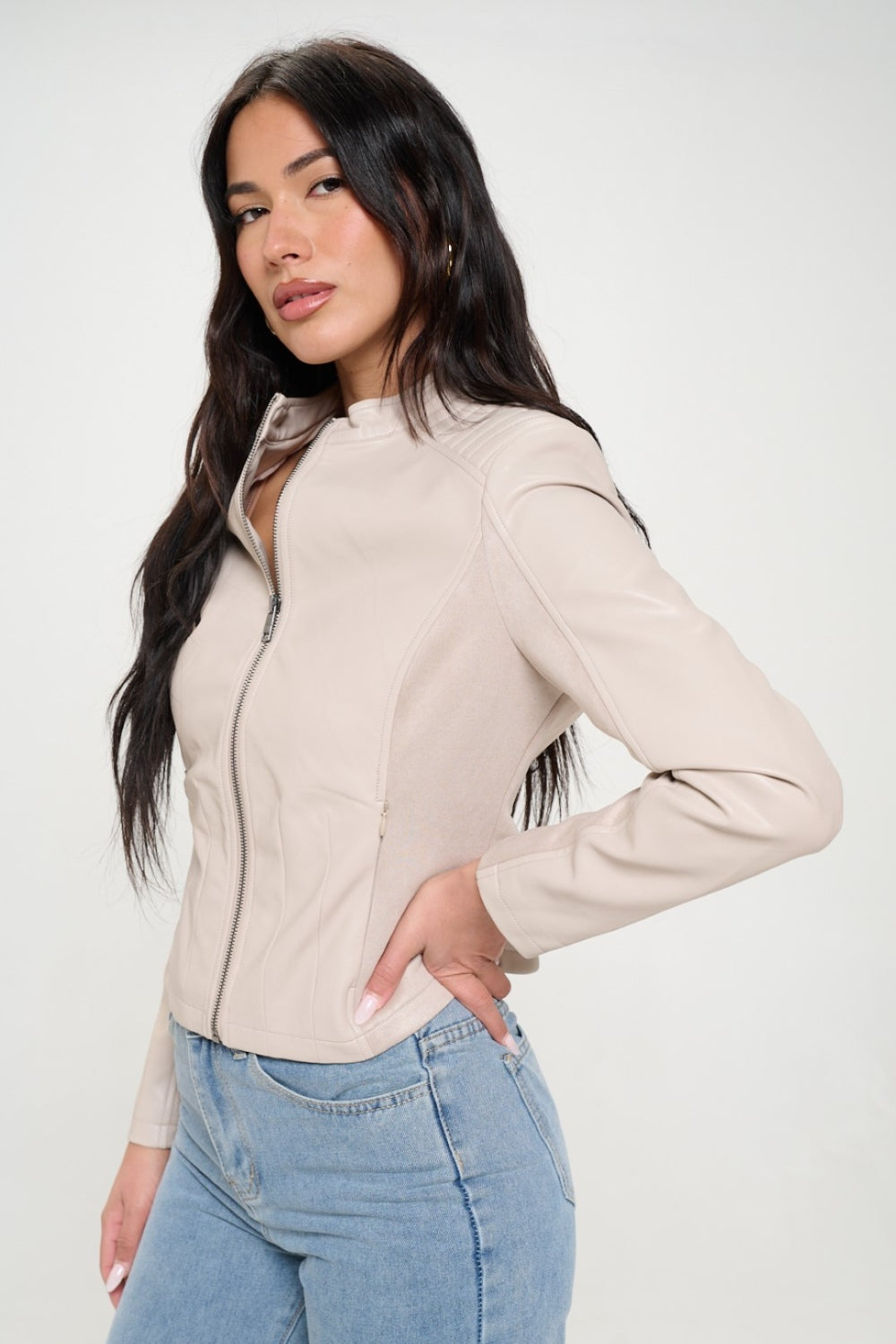 Coalition LA Zip Up Moto Vegan Leather Jacket-SMALL-XL