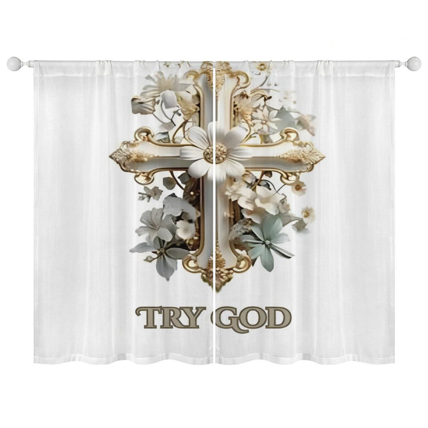 Sheer Curtain(All-Over Printing)-TRY GOD