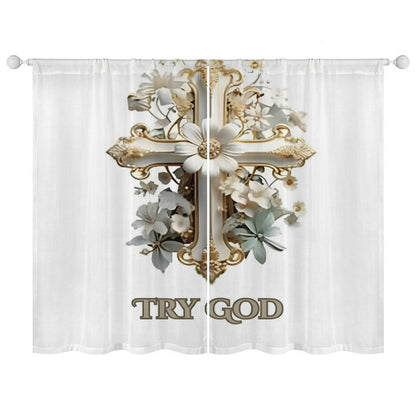 Sheer Curtain(All-Over Printing)-TRY GOD