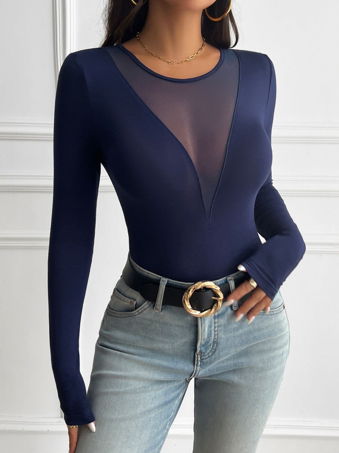 Round Neck Long Sleeve Shirt (black/burgundy/dk. blue)-S-XL