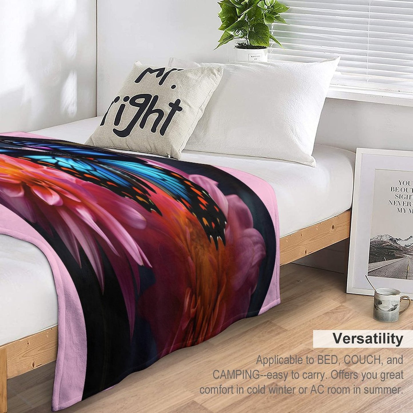 BLUE BUTTERFLY 280gsm Flannel Blanket-50"x60" (Dual-sided Printing)