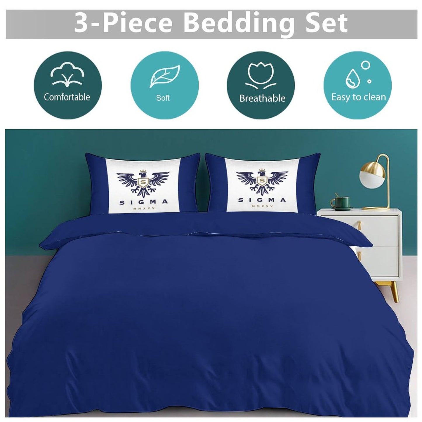 3-Piece Bedding Set-90"x90"/ 229x229cm (Dual-sided Printing)