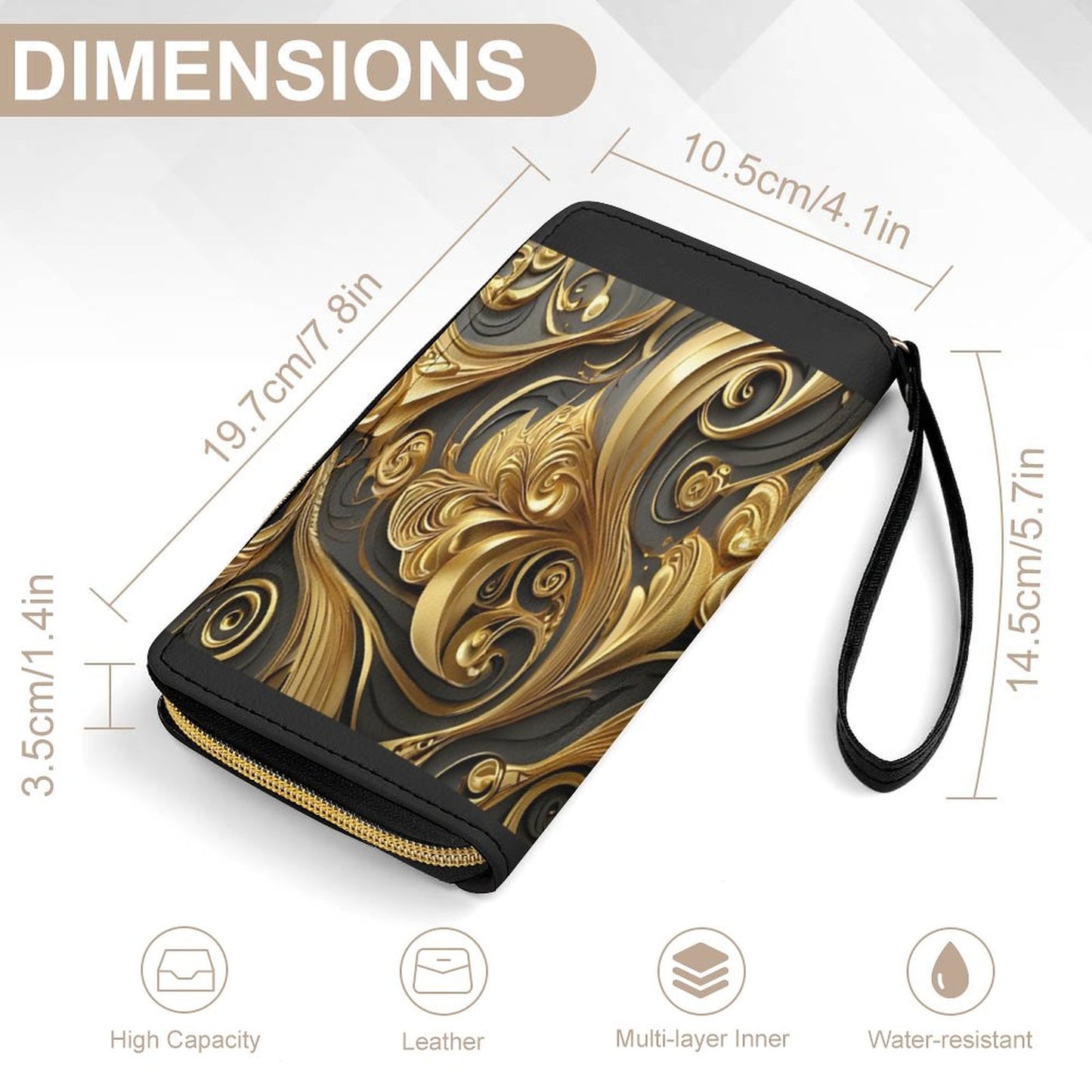 Leather Wallet with Wristlet Strap (2 Pictures on 2 Sides)