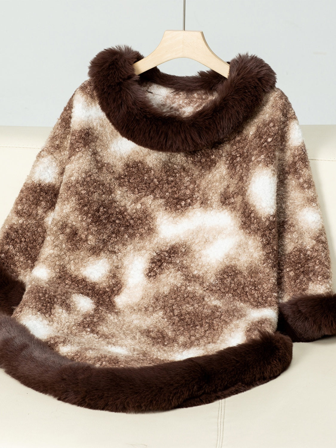Furry Contrast Three-Quarter Poncho (many colors)