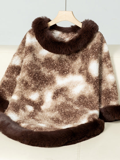 Furry Contrast Three-Quarter Poncho (many colors)