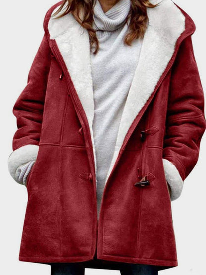Full Size Pocketed Long Sleeve Hooded Toggle Jacket (many colors) -*SMALL-5XL