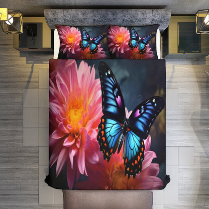 BLUE BUTTERFLY 3-Piece Bedding Set-86"×70"/ 218×177cm TWIN SIZE (Dual-sided Printing)