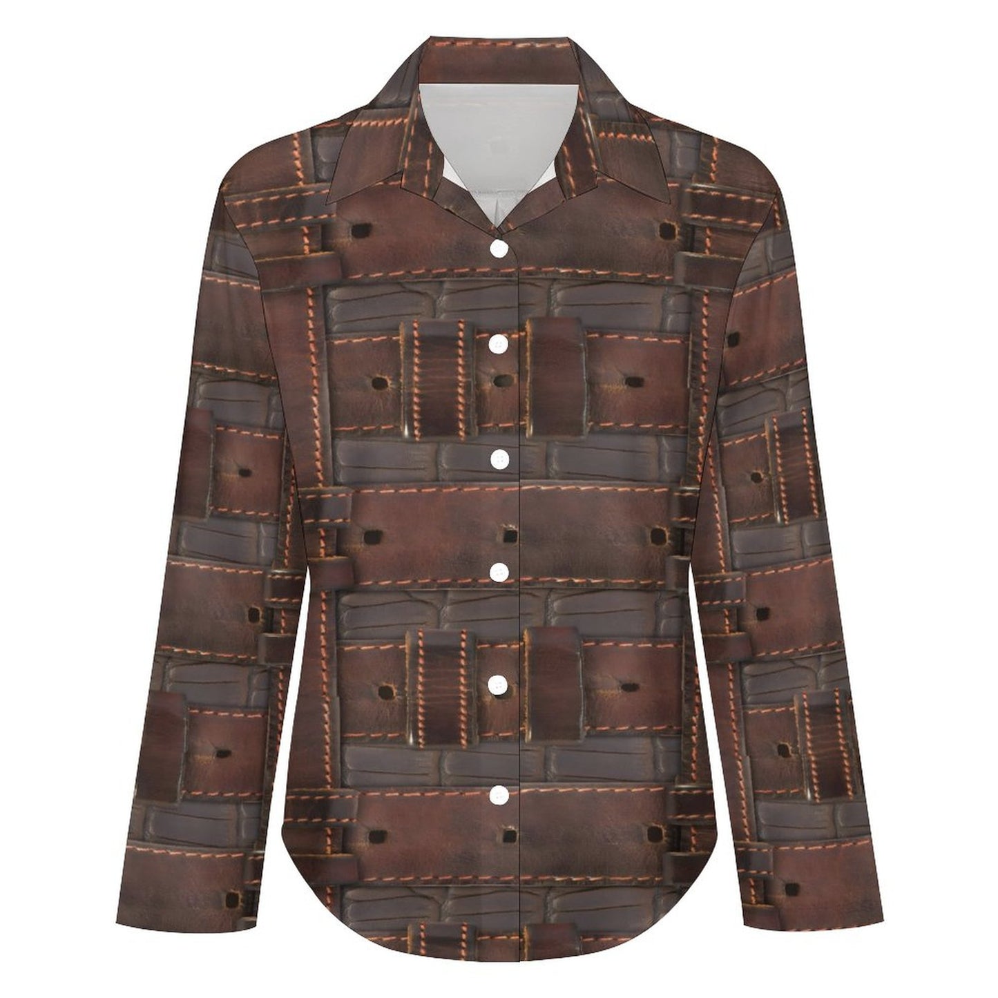 RUGGED LEATHER BUCKLE Print Women's Irregular Hem Shirt-*SMALL-8XL