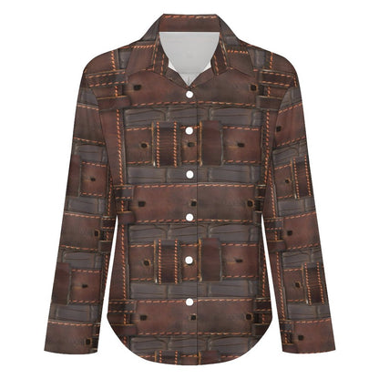 RUGGED LEATHER BUCKLE Print Women's Irregular Hem Shirt-*SMALL-8XL