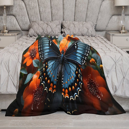 280gsm Flannel Blanket-60"x80" (Dual-sided Printing)-BLUE BUTTERFLY