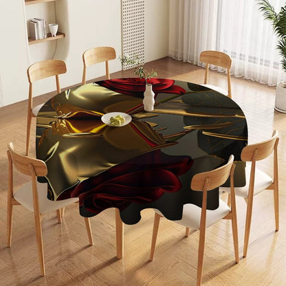 ROSE IN GOLD Round Tablecloth on Round Table