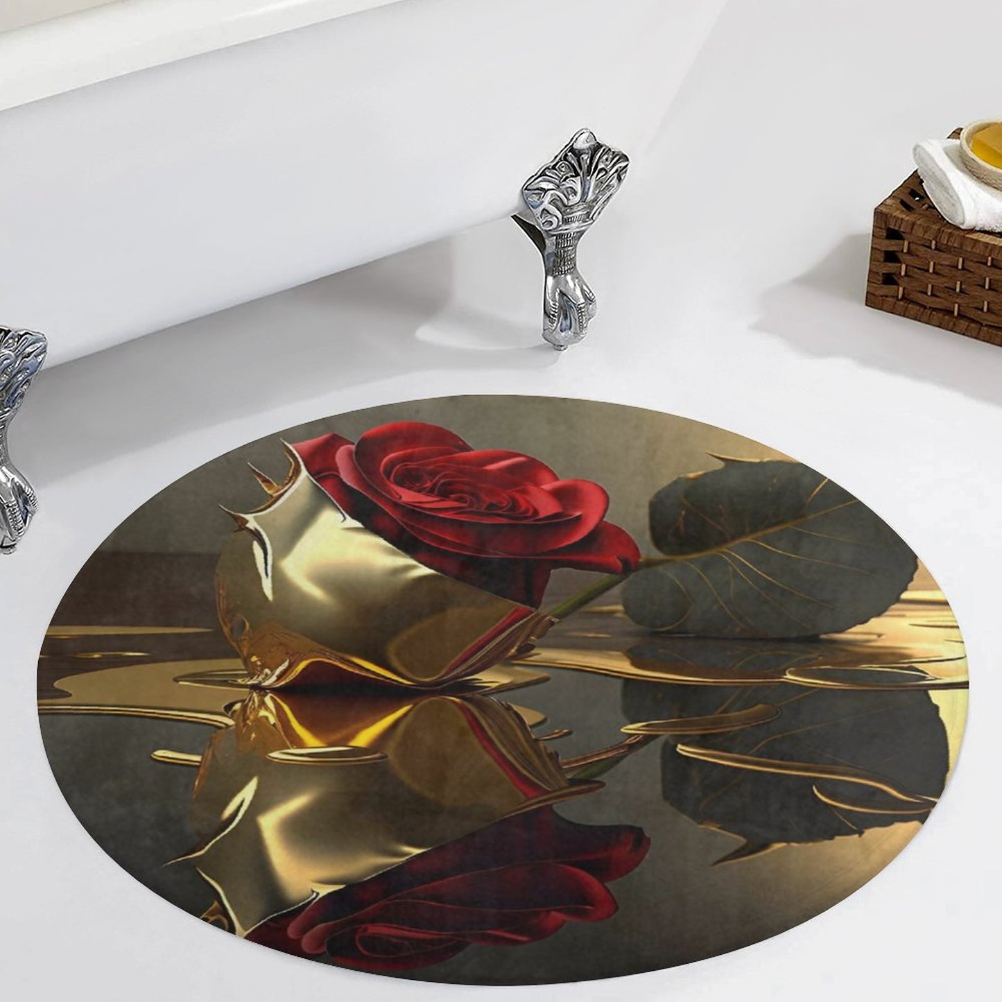 ROSE IN GOLD Round Coral Velvet Warm Floor Mat