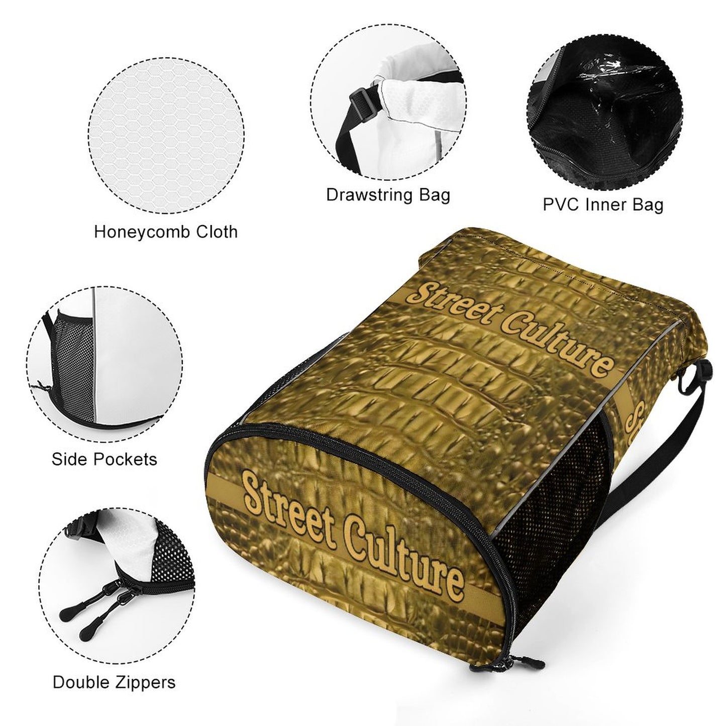 STREET CULTURE Alligator Drawstring Bag (bottom pocket for shoes)