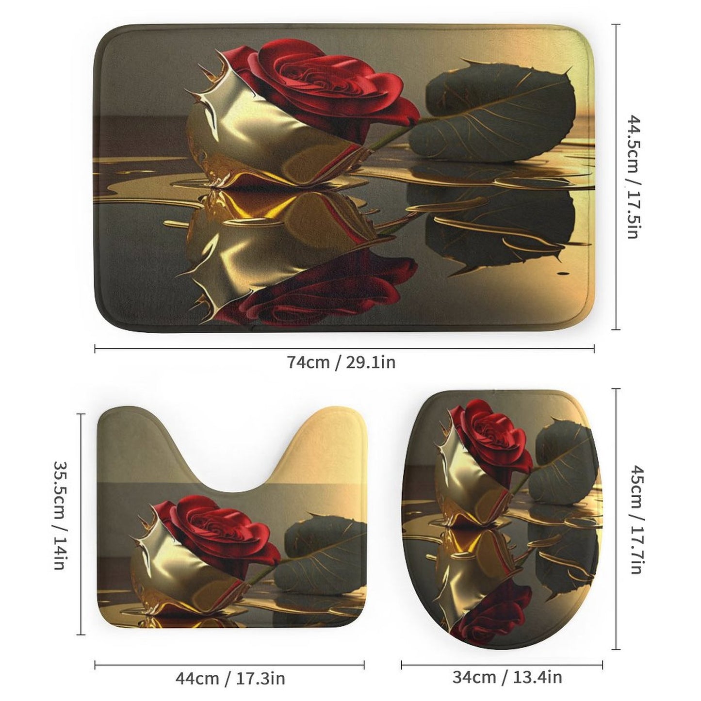 ROSE IN GOLD Shower Curtain Set with 3 Rugs